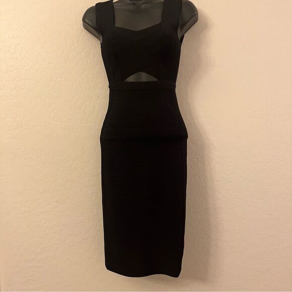 Marciano Black Bandage Wide Tank Straps Open Bodice Cutout Bodycon Date Dress XS - Picture 1 of 16
